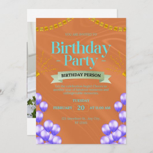 invitation à la fête d'anniversaire (Devant / Derrière)