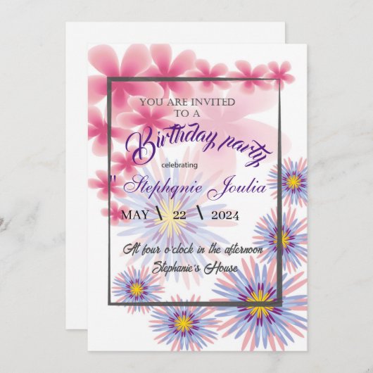 invitation à la fête d'anniversaire (Devant / Derrière)