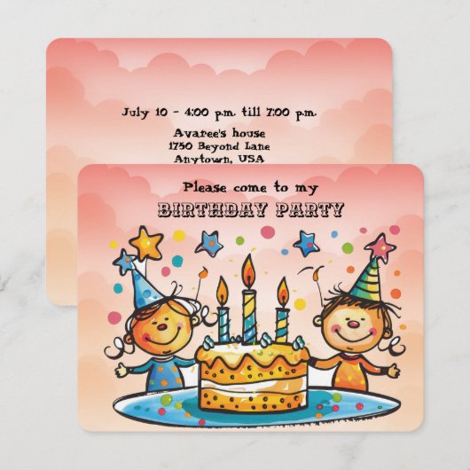 Invitation à la fête d'anniversaire (Devant / Derrière)