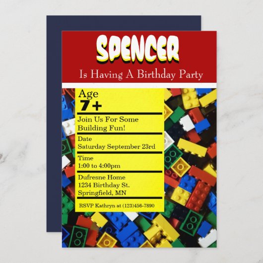 Invitation à la fête d'anniversaire (Devant / Derrière)