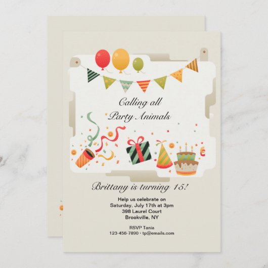 Invitation à la fête d'anniversaire (Devant / Derrière)