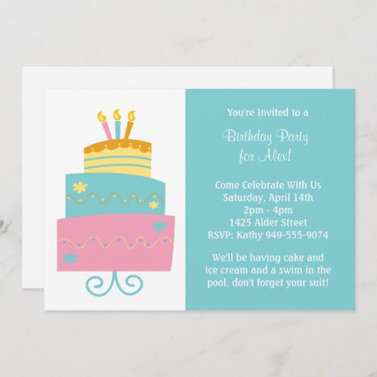 Invitation à la fête d'anniversaire (Devant / Derrière)