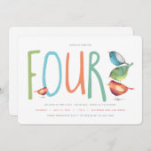 Invitation à la fête d'anniversaire 4 Birdie (Devant / Derrière)