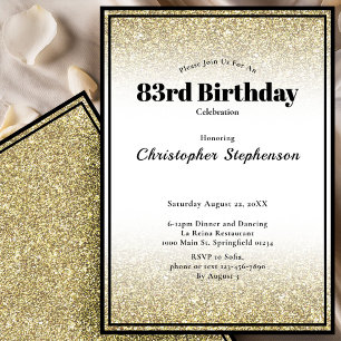 Invitation à la fête d'anniversaire 83 ans en noir