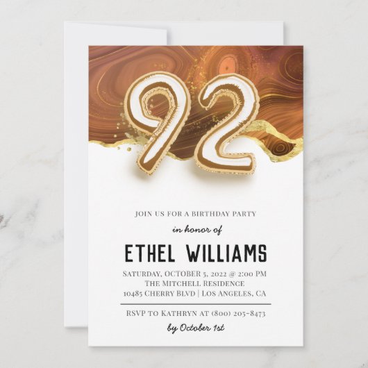 Invitation à la fête d'anniversaire 92 ans (Devant)
