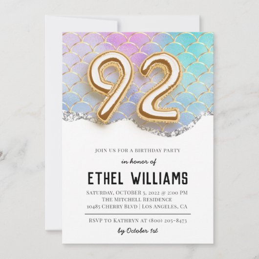 Invitation à la fête d'anniversaire 92 ans (Devant)