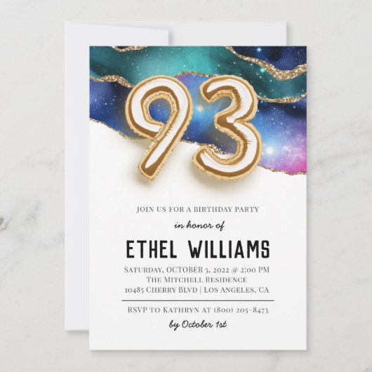 Invitation à la fête d'anniversaire 93 ans (Devant)
