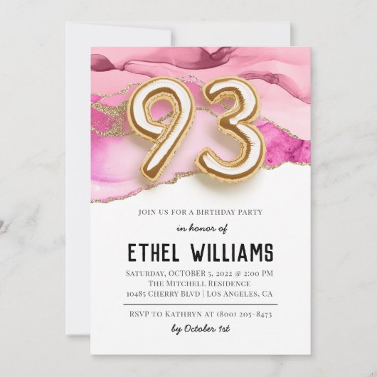 Invitation à la fête d'anniversaire 93 ans (Devant)