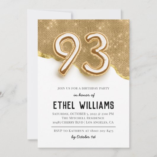 Invitation à la fête d'anniversaire 93 ans (Devant)