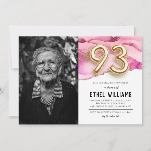 Invitation à la fête d'anniversaire 93 ans (Devant)
