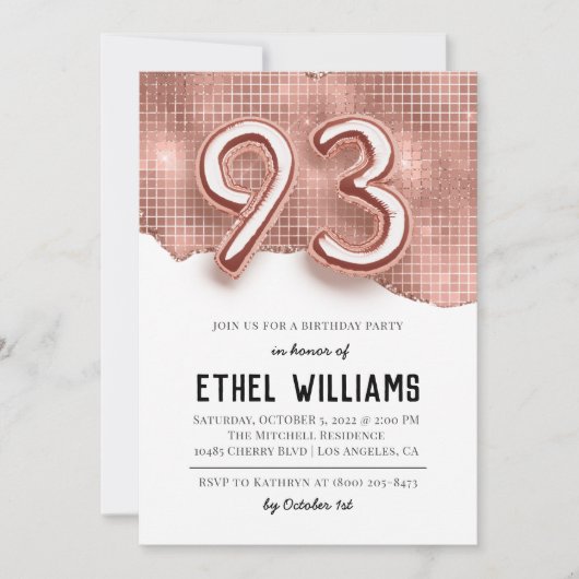Invitation à la fête d'anniversaire 93 ans (Devant)