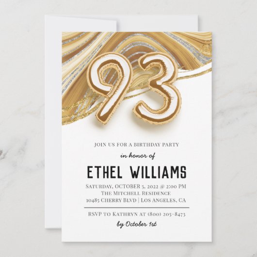 Invitation à la fête d'anniversaire 93 ans (Devant)