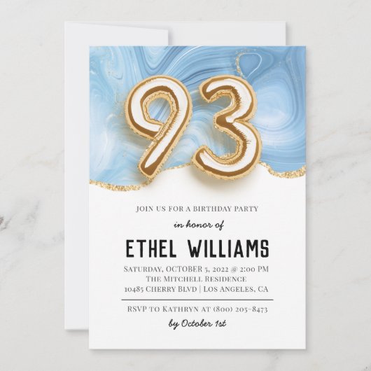 Invitation à la fête d'anniversaire 93 ans (Devant)