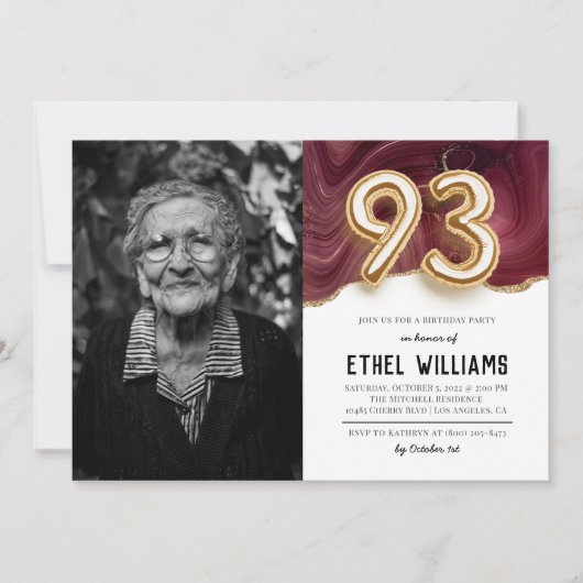Invitation à la fête d'anniversaire 93 ans (Devant)