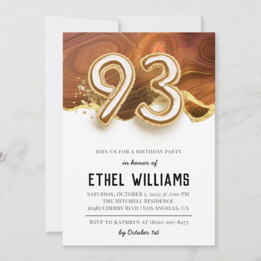Invitation à la fête d'anniversaire 93 ans (Devant)