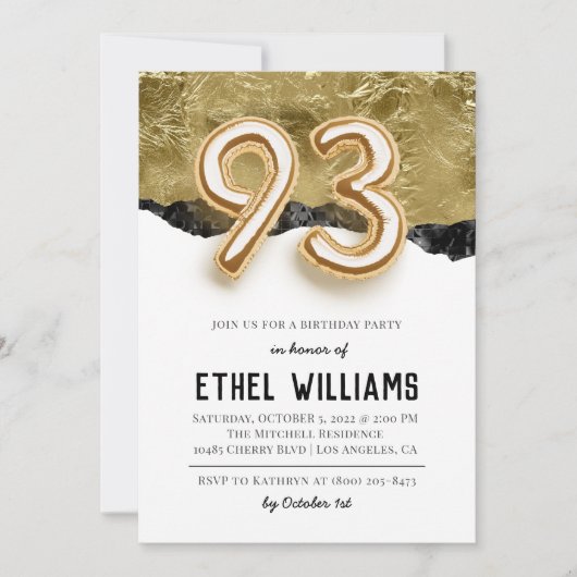 Invitation à la fête d'anniversaire 93 ans (Devant)