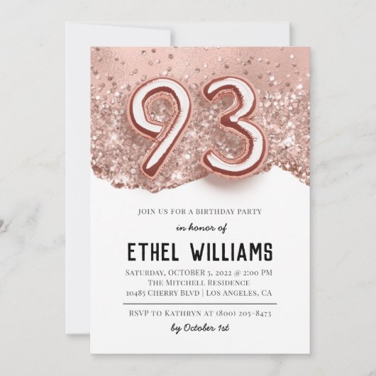 Invitation à la fête d'anniversaire 93 ans (Devant)