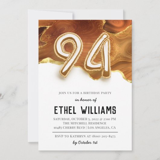 Invitation à la fête d'anniversaire 94 ans (Devant)