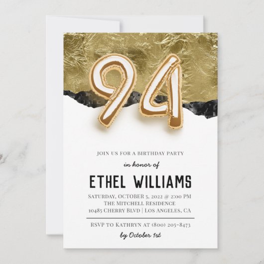 Invitation à la fête d'anniversaire 94 ans (Devant)