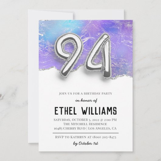 Invitation à la fête d'anniversaire 94 ans (Devant)