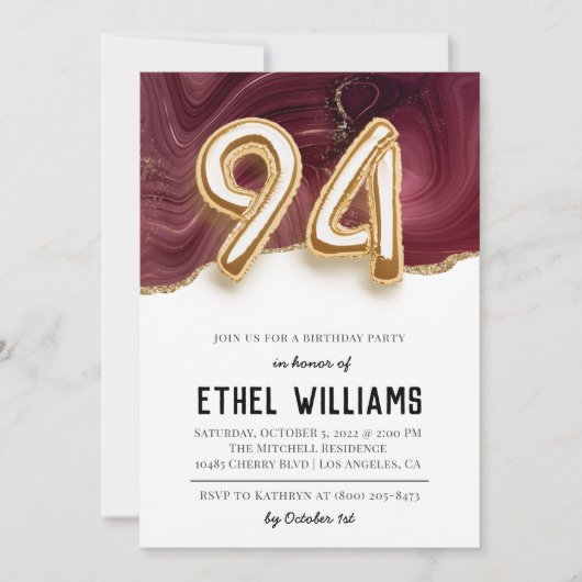 Invitation à la fête d'anniversaire 94 ans (Devant)