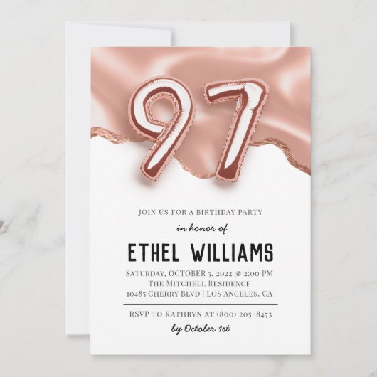 Invitation à la fête d'anniversaire 97 ans (Devant)