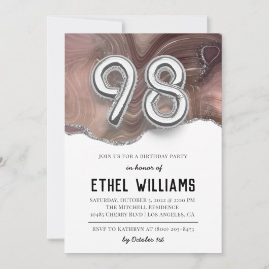 Invitation à la fête d'anniversaire 98 ans (Devant)