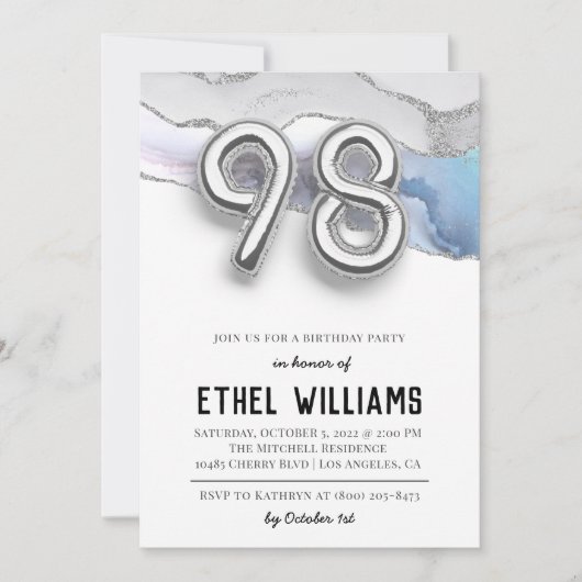 Invitation à la fête d'anniversaire 98 ans (Devant)