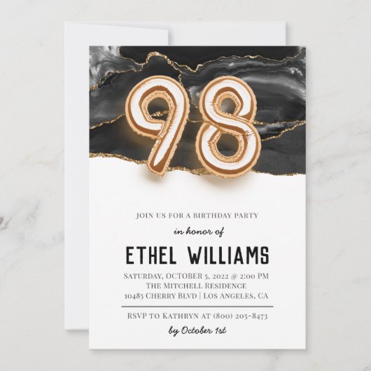 Invitation à la fête d'anniversaire 98 ans (Devant)