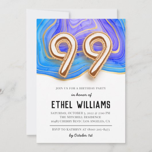Invitation à la fête d'anniversaire 99 ans (Devant)