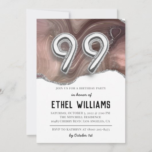 Invitation à la fête d'anniversaire 99 ans (Devant)
