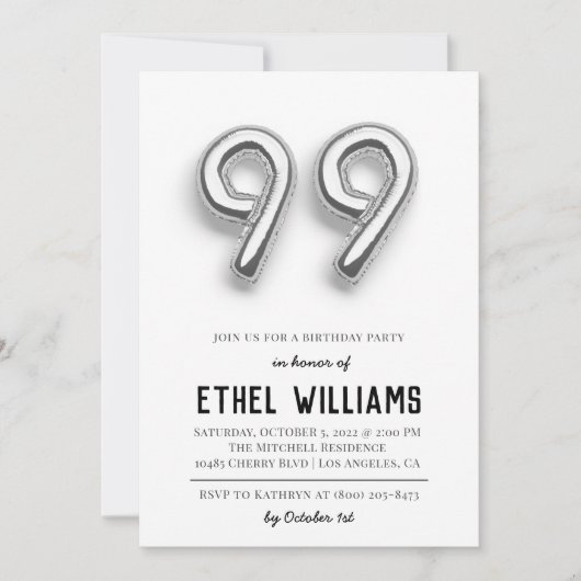 Invitation à la fête d'anniversaire 99 ans (Devant)