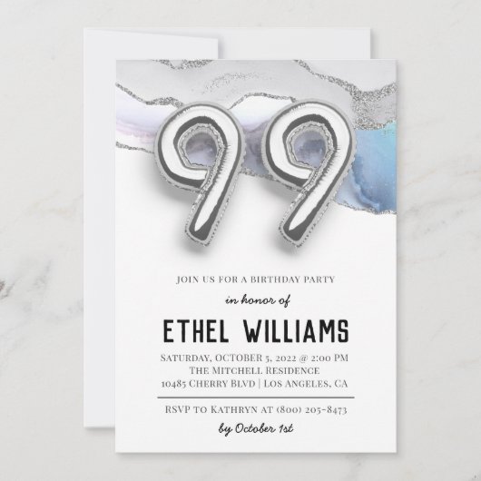 Invitation à la fête d'anniversaire 99 ans (Devant)