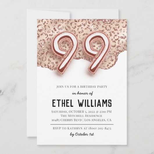 Invitation à la fête d'anniversaire 99 ans (Devant)
