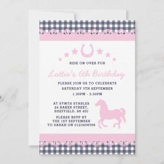 Invitation à la fête d'anniversaire à thème Pony (Devant)