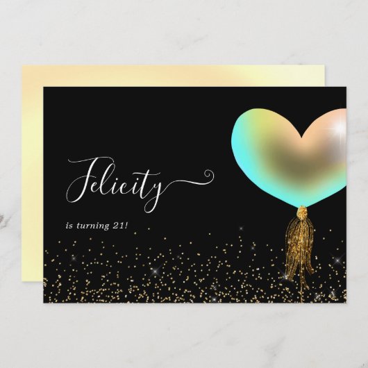 Invitation à la fête d'anniversaire arc-en-ciel et (Devant / Derrière)