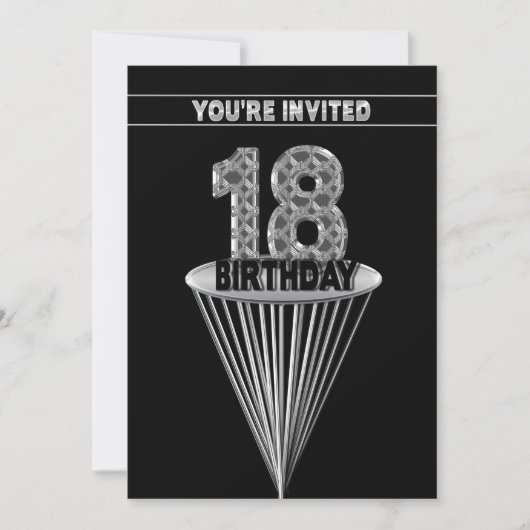 Invitation à la fête d'anniversaire - Argent et No (Devant)