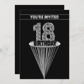 Invitation à la fête d'anniversaire - Argent et No (Devant / Derrière)