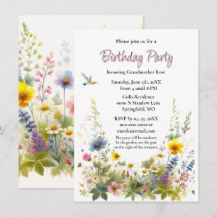 Invitation à la fête d'anniversaire aux fleurs sau