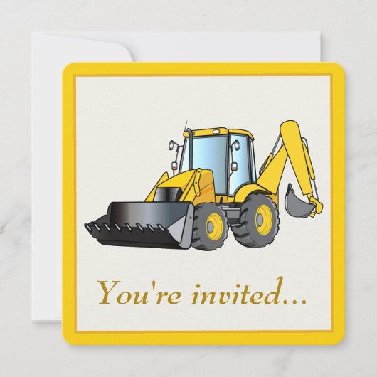Invitation à la fête d'anniversaire avec Backhoe (Devant)