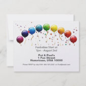 Invitation à la fête d'anniversaire avec ballons a (Dos)