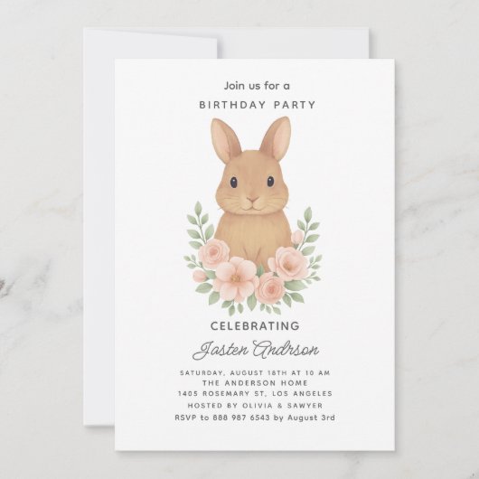 Invitation à la fête d'anniversaire avec lapin et  (Devant)