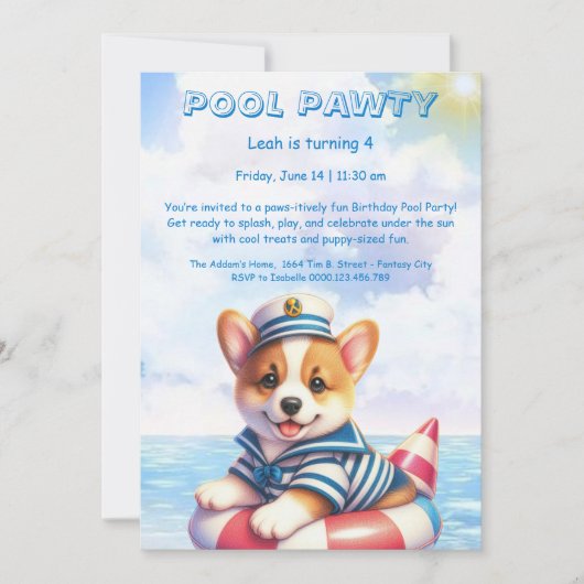 Invitation à la fête d'anniversaire avec piscine S (Devant)