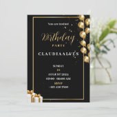 Invitation à la fête d'anniversaire Black and Gold (Debout devant)