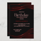 Invitation à la fête d'anniversaire Black Red (Devant / Derrière)