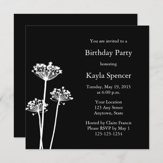 Invitation à la fête d'anniversaire Black & White (Devant / Derrière)