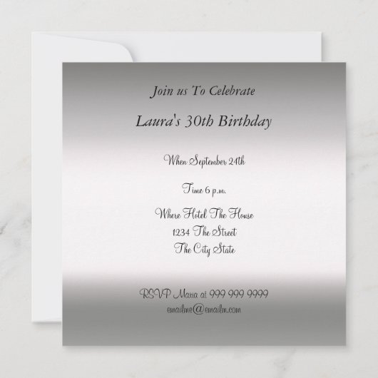 Invitation à la fête d'anniversaire blanche (Dos)