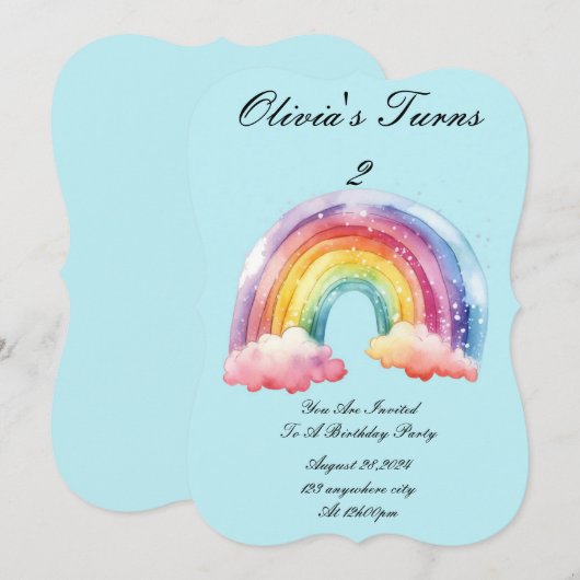 invitation à la fête d'anniversaire bleu bébé (Devant / Derrière)