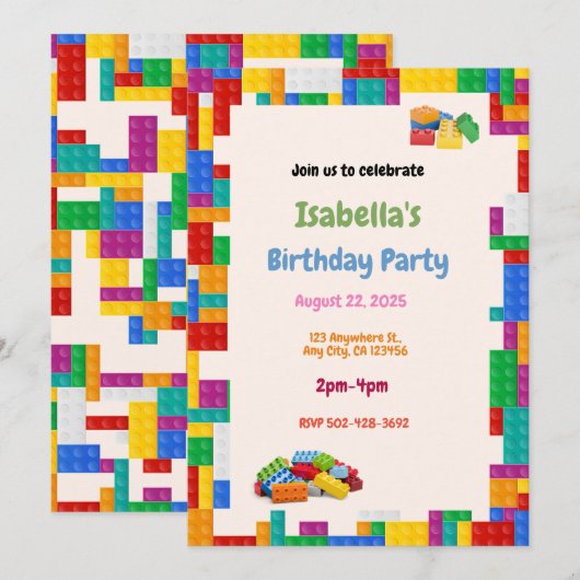 Invitation à la fête d'anniversaire Blocks (Devant / Derrière)