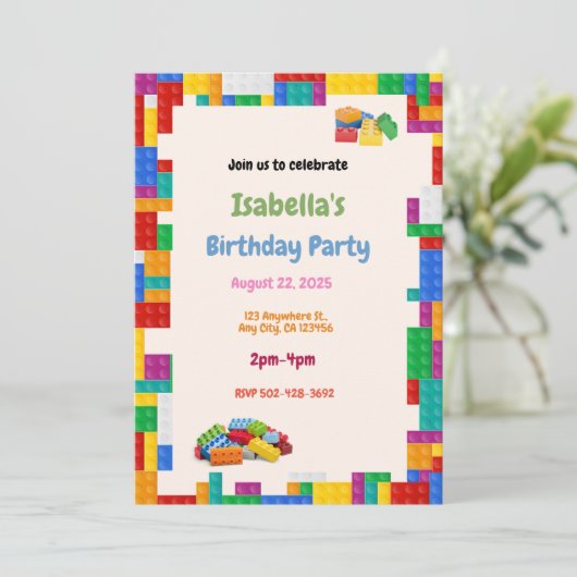 Invitation à la fête d'anniversaire Blocks (Debout devant)